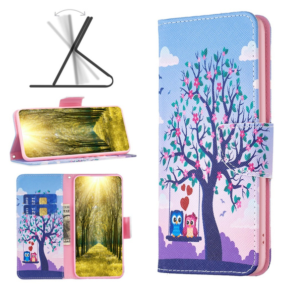 Klopové pouzdro pro Xiaomi Redmi Note 13 Pro 5G, Wallet, Owls & Tree