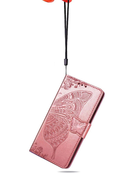 Klopové pouzdro pro Oppo Reno 12, Butterfly, růžové rose gold