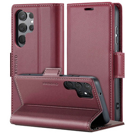 Pouzdro pro Samsung Galaxy S24 Ultra, ERBORD Glossy Litchi, flipová peněženka, červené