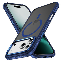 Matné pouzdro pro iPhone 17 Pro, pancéřované, pro MagSafe, kouřové s modrými boky