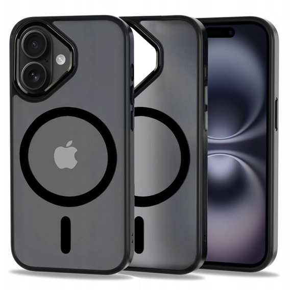 Pouzdro pro iPhone 16 Plus, pro MagSafe, ERBORD Matt Case, transparentní / černé + sklo na displej