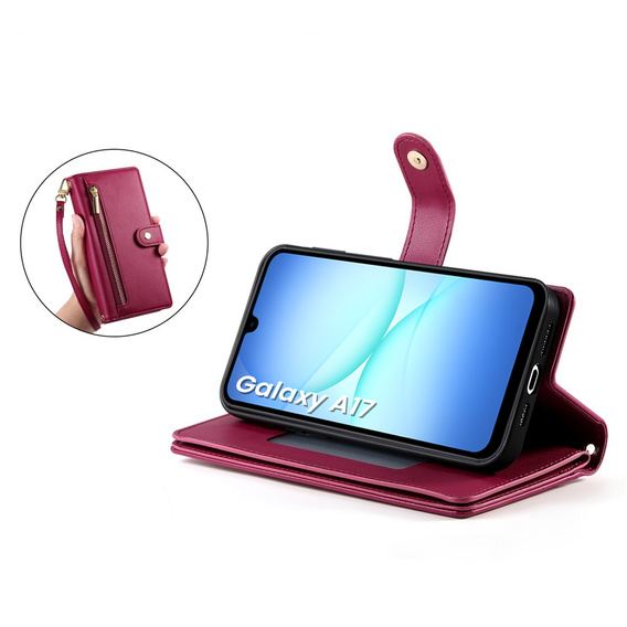 Flipové pouzdro Wallet Zipper Pocket pro Samsung Galaxy A17 5G, Wallet Zipper Pocket, červené