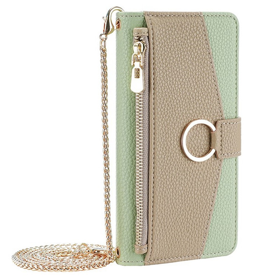 Flipové pouzdro Wallet Zipper Pocket pro Samsung Galaxy A56 5G, Wallet Zipper Pocket, se zrcátkem, zelené