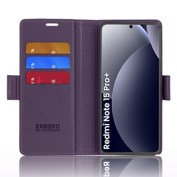 Pouzdro s klopou ERBORD Glossy Litchi pro Xiaomi Redmi Note 15 Pro Plus 5G / Poco M8 Pro 5G