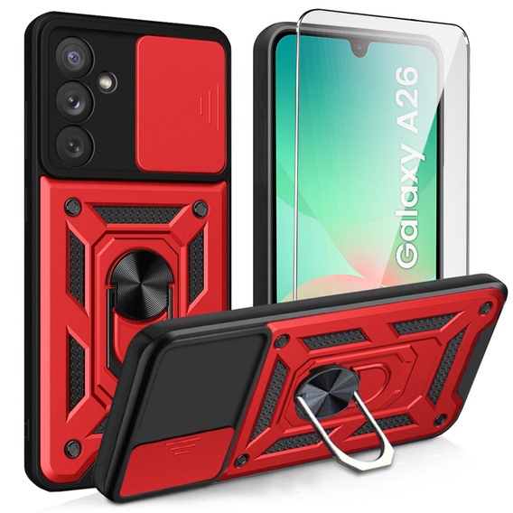 Pancéřové pouzdro pro Samsung Galaxy A26, CamShield Slide, červené + tvrzené sklo 9H