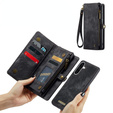 CASEME pouzdro pro Samsung Galaxy A56 5G, Retro Leather Wallet, s páskem, černé