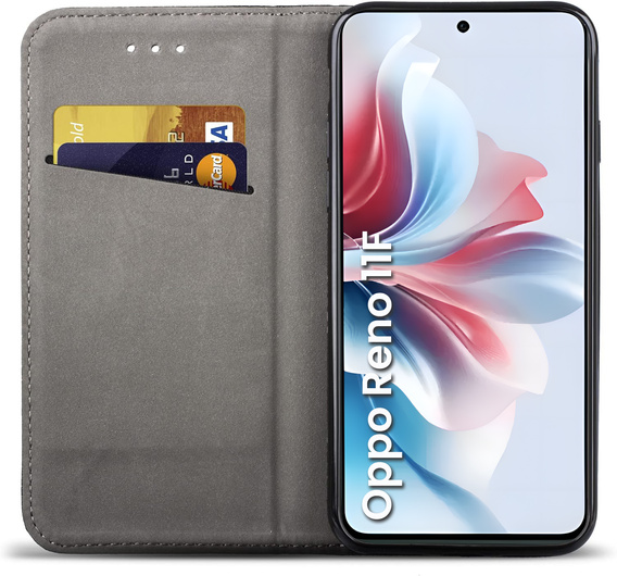 Klopové pouzdro pro Oppo Reno 11F 5G, Smart Magnetic, námořnicky modré + 9H sklo 