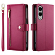 Klopové pouzdro pro Samsung Galaxy S25 Edge, Wallet Zipper Pocket, červené