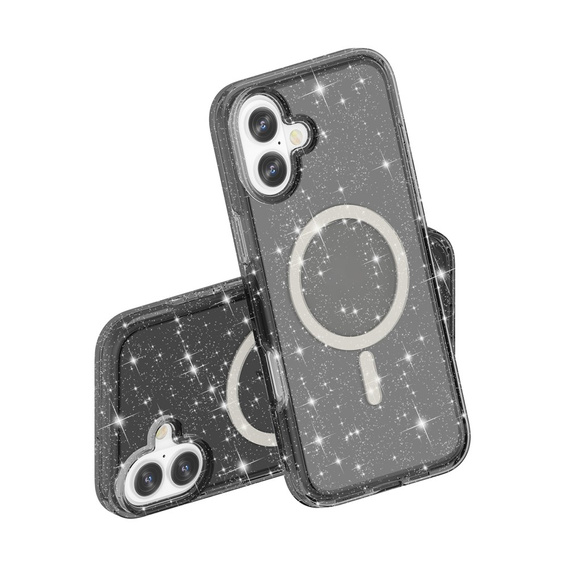 Pouzdro pro iPhone 17, pro MagSafe, třpytivé, průsvitné černé