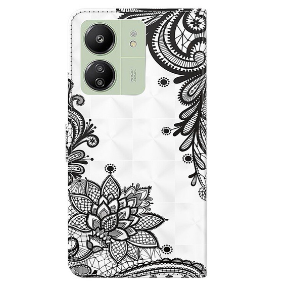 Klopové pouzdro pro Xiaomi Redmi 13C / Poco C65, Wallet, Lace Flower bílé