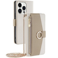 Flipové pouzdro Wallet Zipper Pocket pro iPhone 14 Pro, Wallet Zipper Pocket, se zrcátkem, bílé