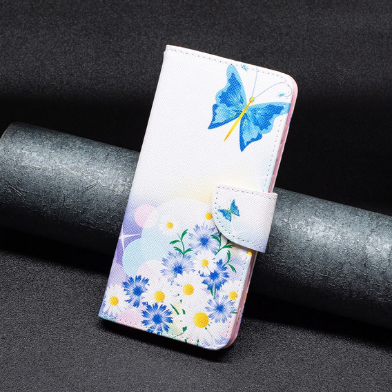 Klopové pouzdro pro Samsung Galaxy M34, Wallet, butterfly & flowers, bílé
