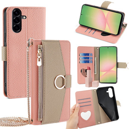 Flipové pouzdro Wallet Zipper Pocket pro Samsung Galaxy A56 5G, Wallet Zipper Pocket, se zrcátkem, růžové