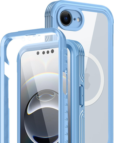 Pouzdro pro iPhone 16E, Shockproof, se sklem, pro MagSafe, modré