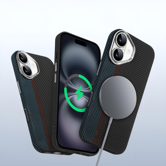 Pouzdro pro iPhone 16, Carbon Fiber MagSafe, černá / modrá