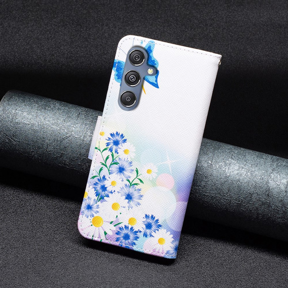 Klopové pouzdro pro Samsung Galaxy M34, Wallet, butterfly & flowers, bílé