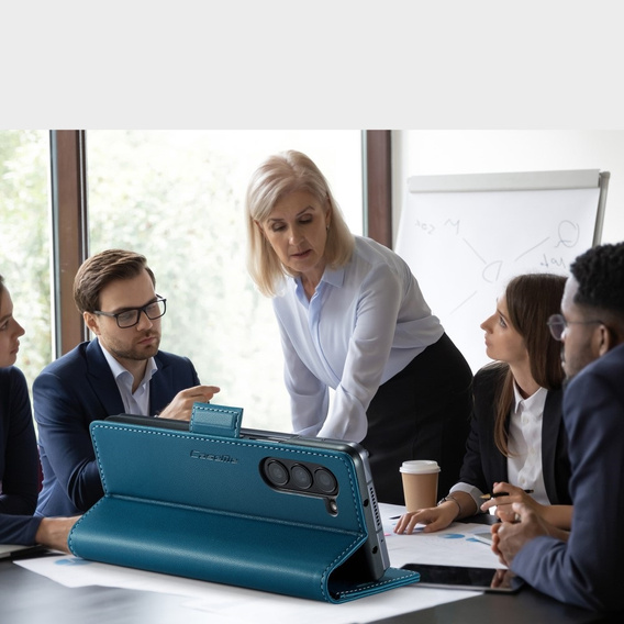 Flipové pouzdro CASEME pro Samsung Galaxy Z Fold6 5G, Litchi Wallet, modré