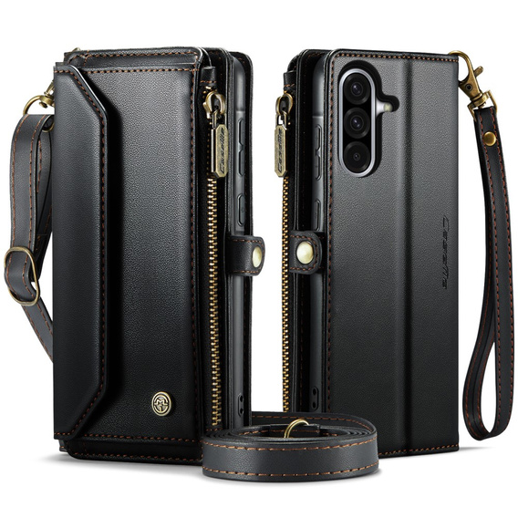 Pouzdro CASEME pro Samsung Galaxy A56 5G, RFID Leather Wallet, s popruhem přes rameno, černé