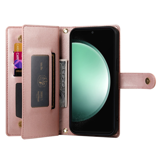 Klopové pouzdro pro Samsung Galaxy S25 Edge, Wallet Zipper Pocket, růžové