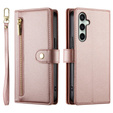 Klopové pouzdro pro Samsung Galaxy S24 FE, Wallet Zipper Pocket, růžové