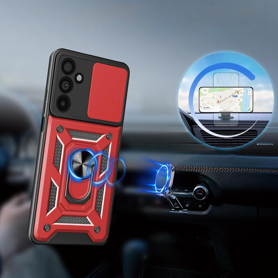 Pancéřové pouzdro pro Samsung Galaxy A17 5G, s ochranou fotoaparátu, se stojánkem, červené