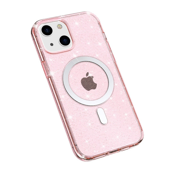 Pouzdro pro iPhone 14, Dropproof MagSafe Glitter, růžové
