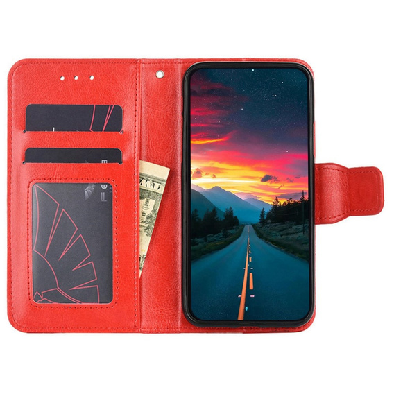 Klopové pouzdro pro TCL 305i, PU Leather Wallet Case, červené