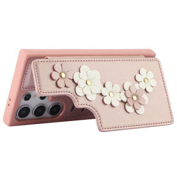 Pouzdro pro Samsung Galaxy S25 Ultra, Leather Flower Card Slot, růžové