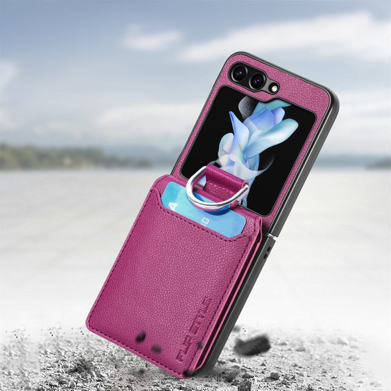 Pouzdro pro Samsung Galaxy Z Flip7 FE / Z Flip6, Card Slot Ring Case, fialové
