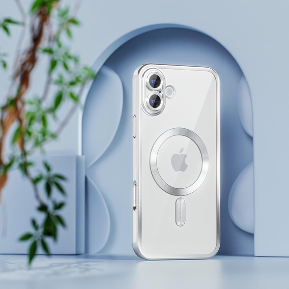 Pouzdro pro iPhone 16 Plus, Electro MagSafe, stříbrné + sklo na displej