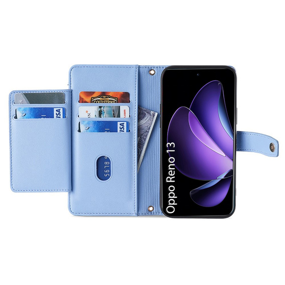 Klopové pouzdro pro Oppo Reno 13, Wallet Zipper Pocket, modré