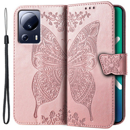 Klopové pouzdro pro Xiaomi 13 Lite, Butterfly, růžové rose gold