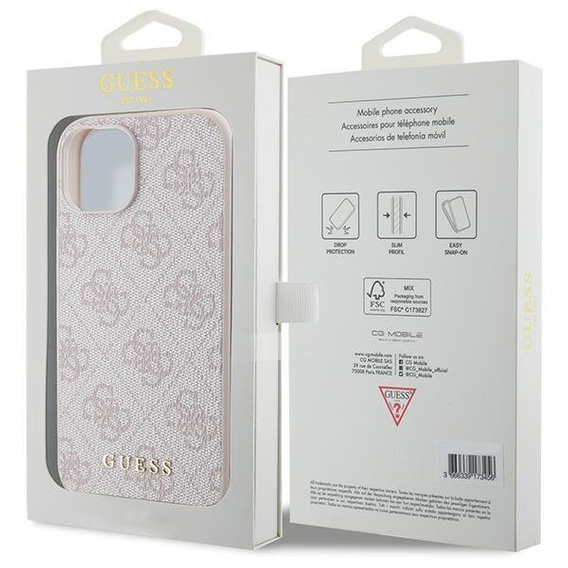 Pouzdro GUESS pro iPhone 15 4G Metal Gold Logo, růžové