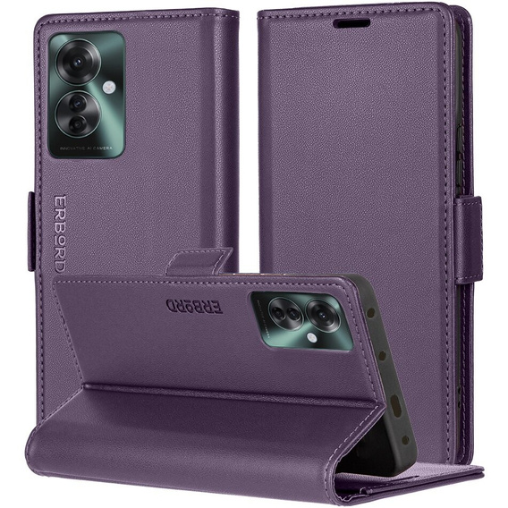 Pouzdro pro Oppo Reno 11F, ERBORD Glossy Litchi, flipová peněženka, fialové