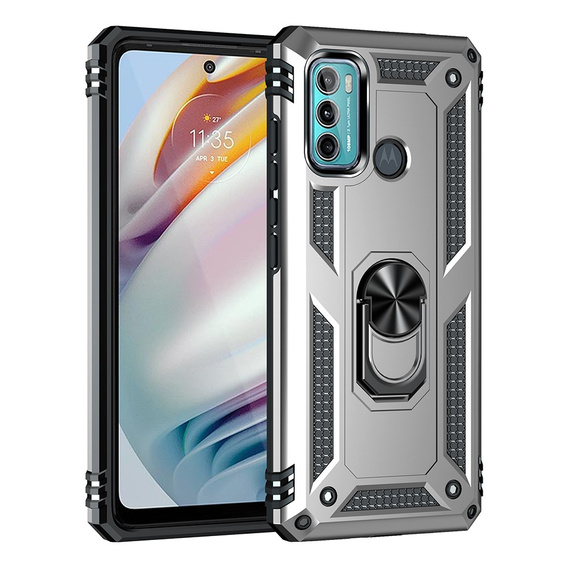 Pancéřové pouzdro pro Motorola Moto G60, Nox Case Ring, stříbrné
