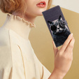 Klopové pouzdro pro Samsung Galaxy A25 5G, Wallet, Cat, černé+ 9H sklo