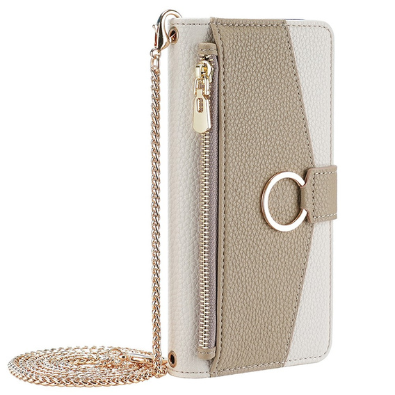 Flipové pouzdro Wallet Zipper Pocket pro iPhone 14, Wallet Zipper Pocket, se zrcátkem, bílé