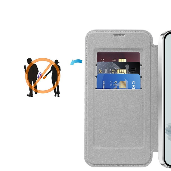 Klopové pouzdro pro Google Pixel 9A, RFID Wallet MagSafe CamShield, stříbrné