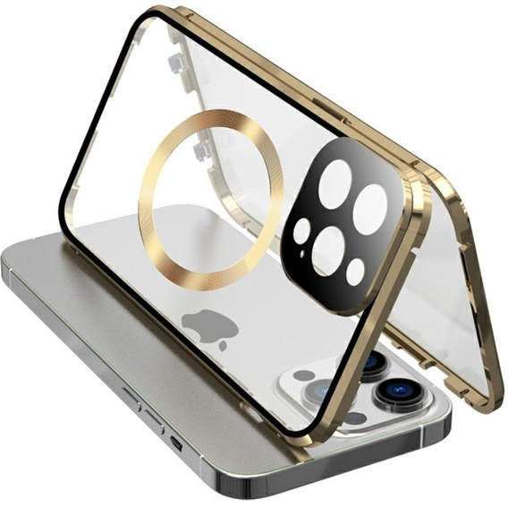 Magnetické pouzdro Dual Glass MagSafe pro iPhone 15 Pro, zlaté