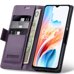 Pouzdro pro Oppo A18 4G / A38 4G, ERBORD Glossy Litchi, flipová peněženka, fialové