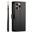 Klopové pouzdro pro iPhone 16 Pro, Wallet Zipper Pocket, černé