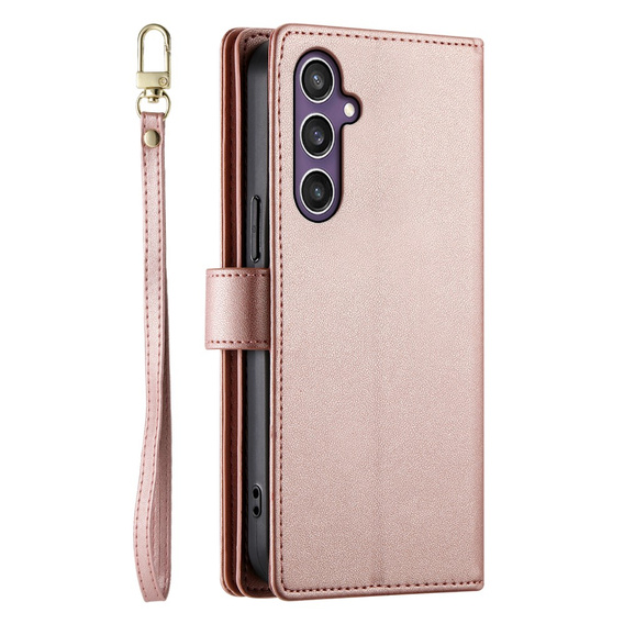 Klopové pouzdro pro Samsung Galaxy S25, Wallet Zipper Pocket, růžové