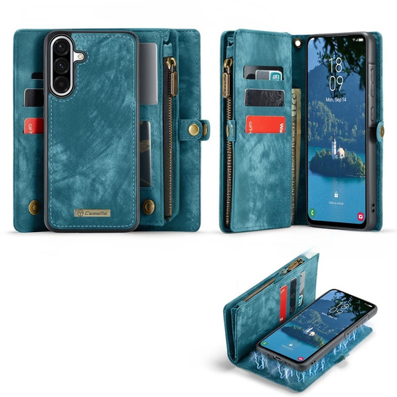 CASEME pouzdro pro Samsung Galaxy A56 5G, Retro Leather Wallet, s páskem, zelené