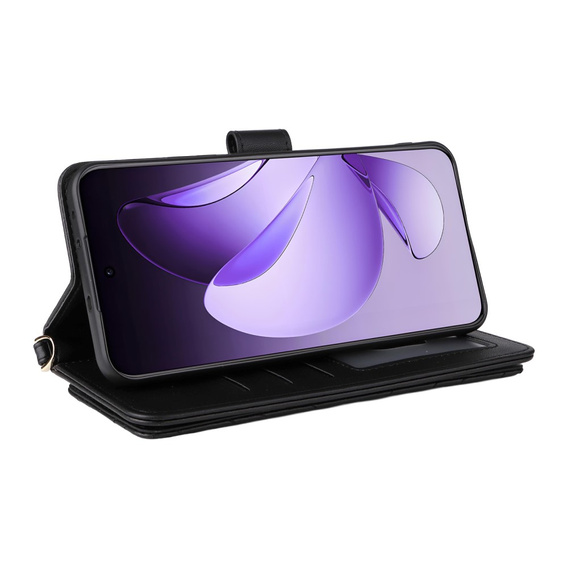 Flipové pouzdro pro Oppo Reno 13 Pro 5G, Crossbody Leather Wallet, černé