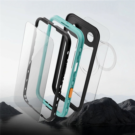 Pouzdro pro iPhone Air, vodotěsné IP68, SHELLBOX MagSafe, modré