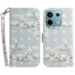 Klopové pouzdro pro Xiaomi Redmi Note 13 Pro 5G, Wallet, Magnolia Flowers šedé
