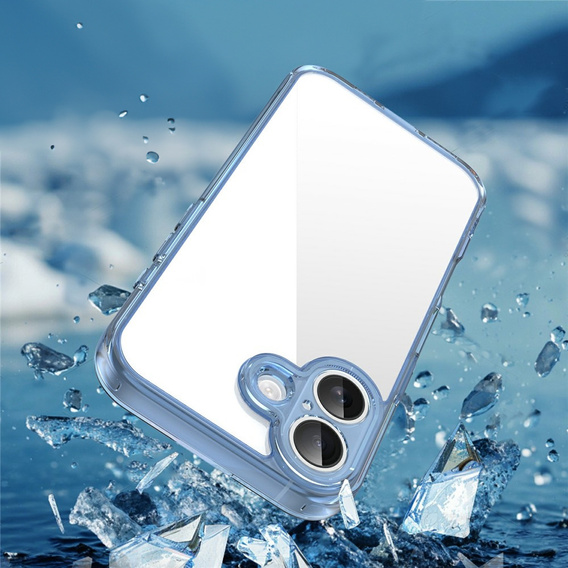Pouzdro pro iPhone 17, s krytem fotoaparátu, průhledné s modrými boky