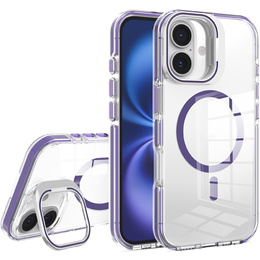 Pouzdro pro iPhone 17, pro MagSafe, se stojánkem, průhledné s fialovými vložkami