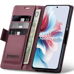 Pouzdro pro Oppo Reno 11F, ERBORD Glossy Litchi, flipová peněženka, červené