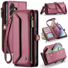 Pouzdro CASEME pro Samsung Galaxy A55 5G, RFID Leather Wallet, s popruhem přes rameno, červené